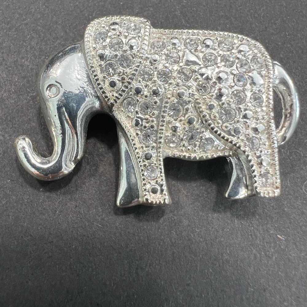 Silver Rhinestone Elephant Brooch